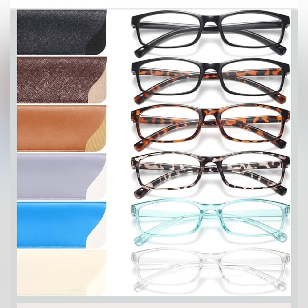 🆕 6 Stylish Eyeglasses Set with 6 Leather Case reading glasses blue ray blocker - Picture 2 of 12